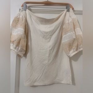 Free People Elegant Cream Puff Sleeve Top